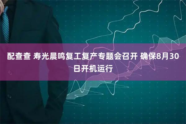 配查查 寿光晨鸣复工复产专题会召开 确保8月30日开机运行